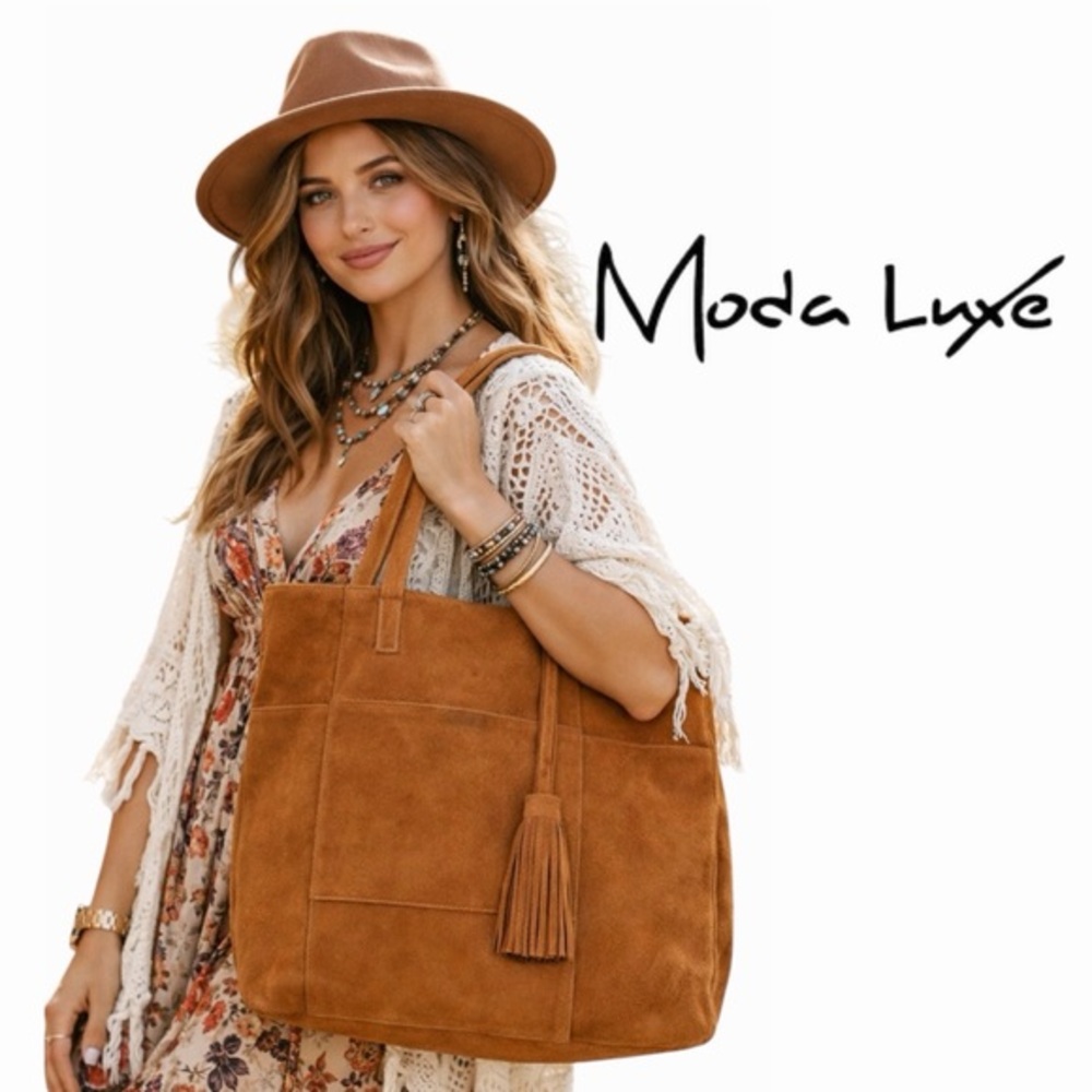 MODA LUXE Luxury Bohemian Suede Tote